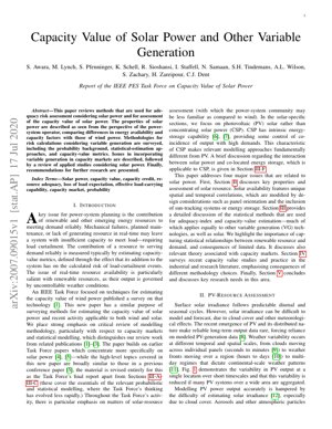 PDF Document Cover - IEEE PES Task Force Report: Capacity Value of Solar Power and Variable Generation