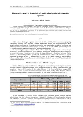PDF Document Cover - Economic Analysis of Photovoltaic Power Plants in Slovakia Based on Installed Capacity