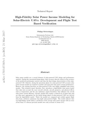 PDF Document Cover - High-Fidelity Solar Power Income Modeling for Solar-Electric UAVs: Development and Flight Test Verification