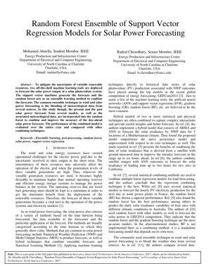 PDF Document Cover - Random Forest Ensemble of Support Vector Regression Models for Solar Power Forecasting