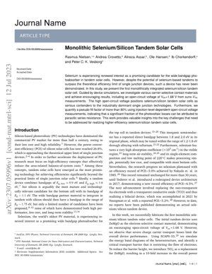 PDF Document Cover - Monolithic Selenium/Silicon Tandem Solar Cells: First Demonstration and Analysis