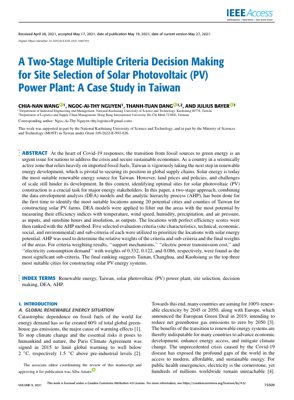 PDF Document Cover - Two-Stage DEA-AHP Approach for Solar PV Power Plant Site Selection in Taiwan